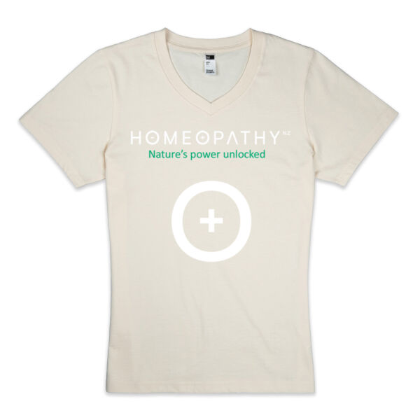 Ladies V neck, positively charged  in beige  Thumbnail